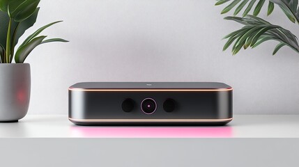 A glowing booster integrated into a minimalist sound system