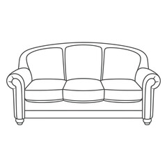 Elegant Three Seater Sofa Outline Illustration on White Background