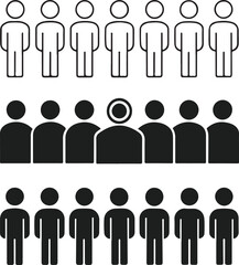 People Icons in Rows with Highlighted Individual Concept Illustration