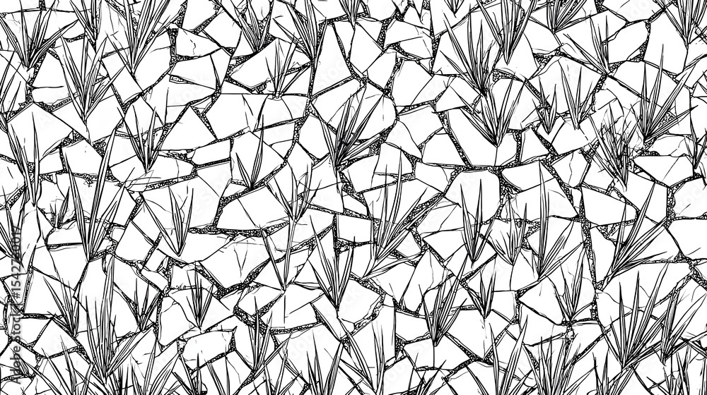 Poster grass on ground vector, broken tiles mosaic pattern. texture interior background line art. set of gr