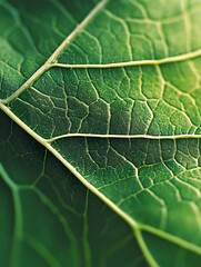 Macro CloseUp of a Vibrant Green Leaf Detailed Texture and Vein Structure