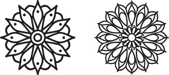 Floral Ornaments with Geometric Patterns Black and White Decorative Designs Collection