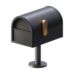 3d modern black mailbox with gold accent isolated on transparent background