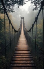 Obraz premium Misty suspension bridge through a forest (2)