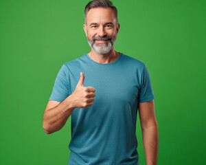 Man giving thumbs up with green screen behind