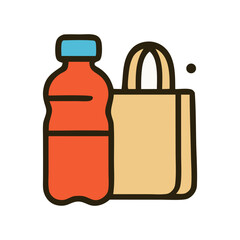 Illustration of a reusable water bottle and shopping bag, symbolizing eco-friendly choices.