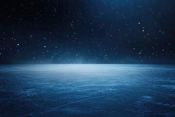 Dark night sky above a frozen ice rink