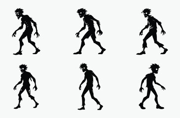 Zombie silhouette walking, spooky undead figure, horror theme vector