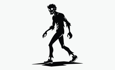 Zombie silhouette walking, spooky undead figure, horror theme vector