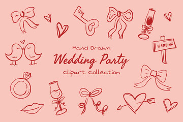 Set of Hand Drawn Wedding Party Clipart