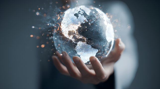 Holding Globe in Hand Demonstrating Global Business and Technology Concept