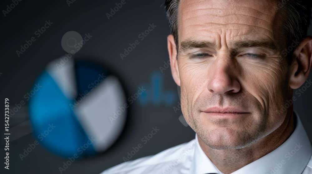 Poster analyzing the data: a focused professional: a composed professional gazes directly at the camera, se
