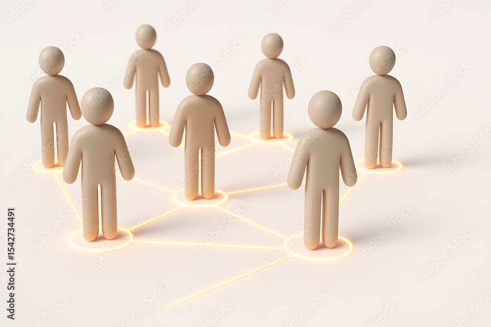Poster human figures connected in a network displaying cooperation concept