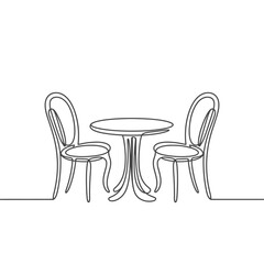 Obraz premium Simple Line Drawing of Table and Two Chairs