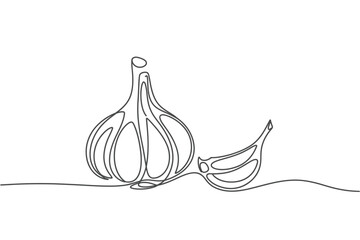 Single Line Drawing of Garlic Bulb and Clove