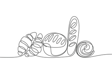 One Line Drawing of Assorted Breads and Pastries