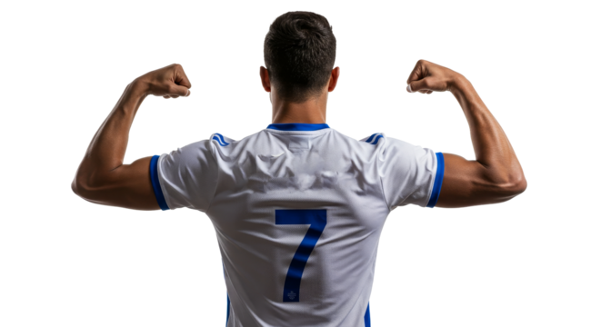 Strong Footballer Back View, Muscular Arms, Jersey Number 7