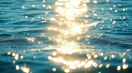 Stunning view of sunlight reflecting on the ocean waves, creating a mesmerizing display of golden bokeh. Ideal for travel - related projects, ocean - themed designs