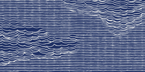 Hand drawn brush lines abstract loosely woven fabric thread pattern in white and blue, Japanese basketry texture background, simple graphic for textile, carpet, decoration