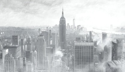 Gray-scale cityscape panorama