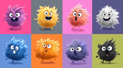 Fluffy Q - Version Monsters: Colorful Nine - Grid Collection with Exaggerated Expressions