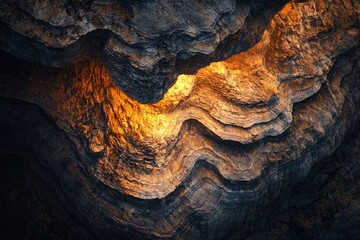 Intricate rock face, glowing inner layers