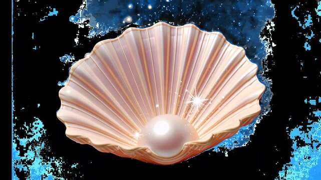 Elegant pearl shell art animation isolated asset, transparent 4K video, alpha channel, ProRes 4444