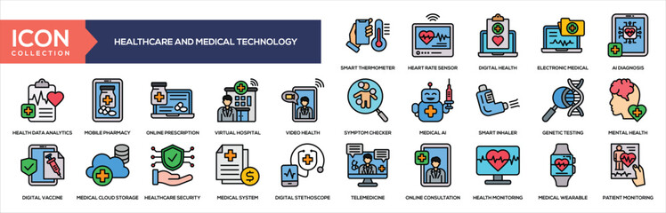 Healthcare and Medical Technology Lineal Color Icon Collection