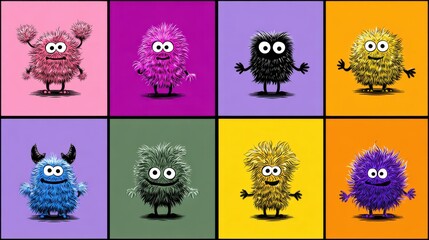 Fluffy Q - Version Monsters: Colorful Nine - Grid Collection with Exaggerated Expressions