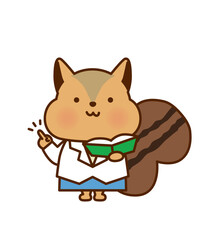 白衣を着たリスの指差しイラスト（ベクター素材）