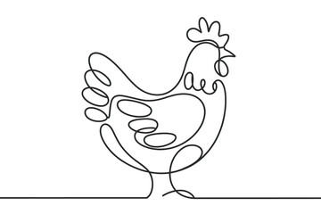Single Line Drawing of a Hen Farm Animal