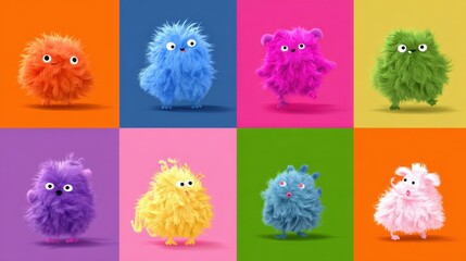 Fluffy Q - Version Monsters: Colorful Nine - Grid Collection with Exaggerated Expressions