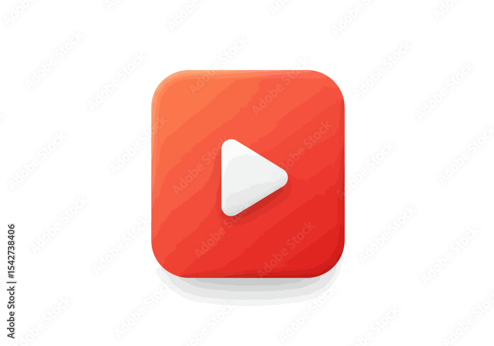 Poster orange rounded rectangle with white play button shadow beneath