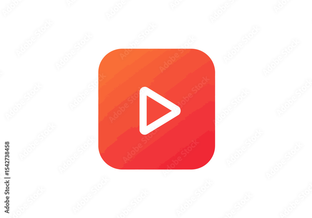 Aufkleber Red rounded square with a gradient from orange to red A white play button in the middle