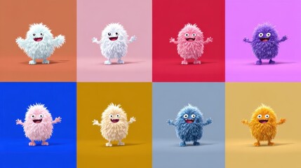 Fluffy Q - Version Monsters: Colorful Nine - Grid Collection with Exaggerated Expressions
