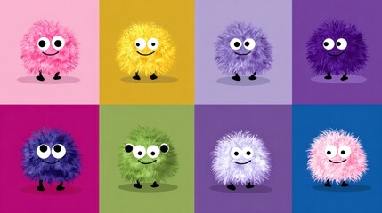 Fluffy Q - Version Monsters: Colorful Nine - Grid Collection with Exaggerated Expressions