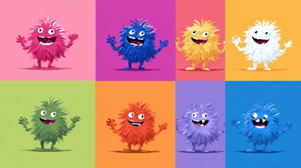 Fluffy Q - Version Monsters: Colorful Nine - Grid Collection with Exaggerated Expressions