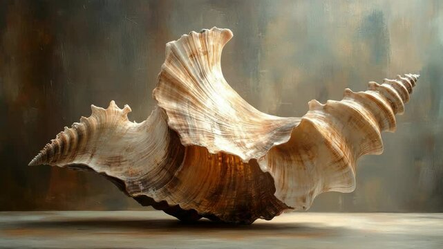 A painting of a shell on a table
