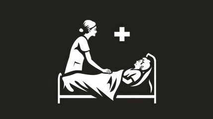 Icon of a nurse with a senior in a bed, representing nursing care services.
