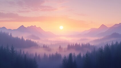 Obraz premium Misty Sunrise Mountain Landscape.