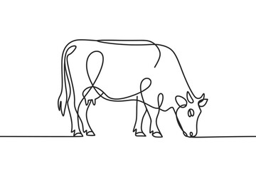 Single Line Drawing of a Cow Grazing