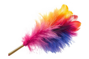 Vibrant feather duster rainbow colors cleaning tool home decor colorful feather isolated on transparent background