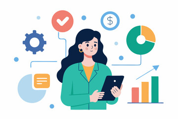 Businesswoman Investing in AI Startup via Mobile App with Futuristic Charts