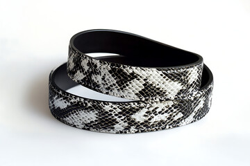 Stylish Black and White Snakeskin Belts Fashion Accessory Design Detail Closeup Shot
