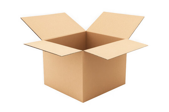 Open cardboard box mockup, empty carton container, packaging and shipping box, brown paper box illustration, isolated on transparent background - Powered by Adobe