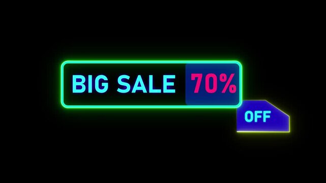 70% Animation of Discount Label Isolated On black Color Background. big deal, hot deal, mega sale, black friday event HD Video.