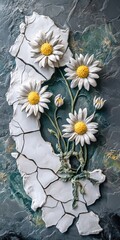 Obraz premium White daisy bouquet on cracked, textured surface