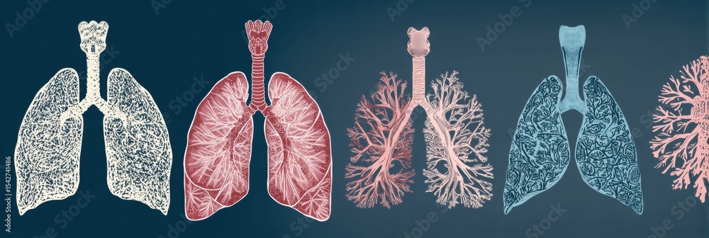 Poster Guide to Types of Lung Cancer Depicted in a Tabbed Layout With Detailed Designs of Lung Structures