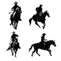 Naklejka premium bronco silhouette set, Black & White silhouette set