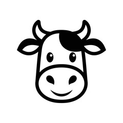 Cute cartoon cow face isolated on white background with a happy expression